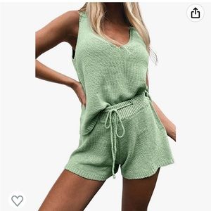 *Mint green* Women's Summer Lounge knit tank top and shorts Sets Knit